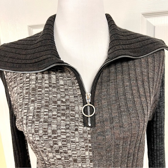 SANDRO Moria Wool Gray colorblock patchwork Sweater sophisticate preppy women XL - Picture 5 of 13